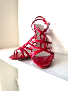 John Romaine Red Strappy Patent Sandals - Women's Summer Heels